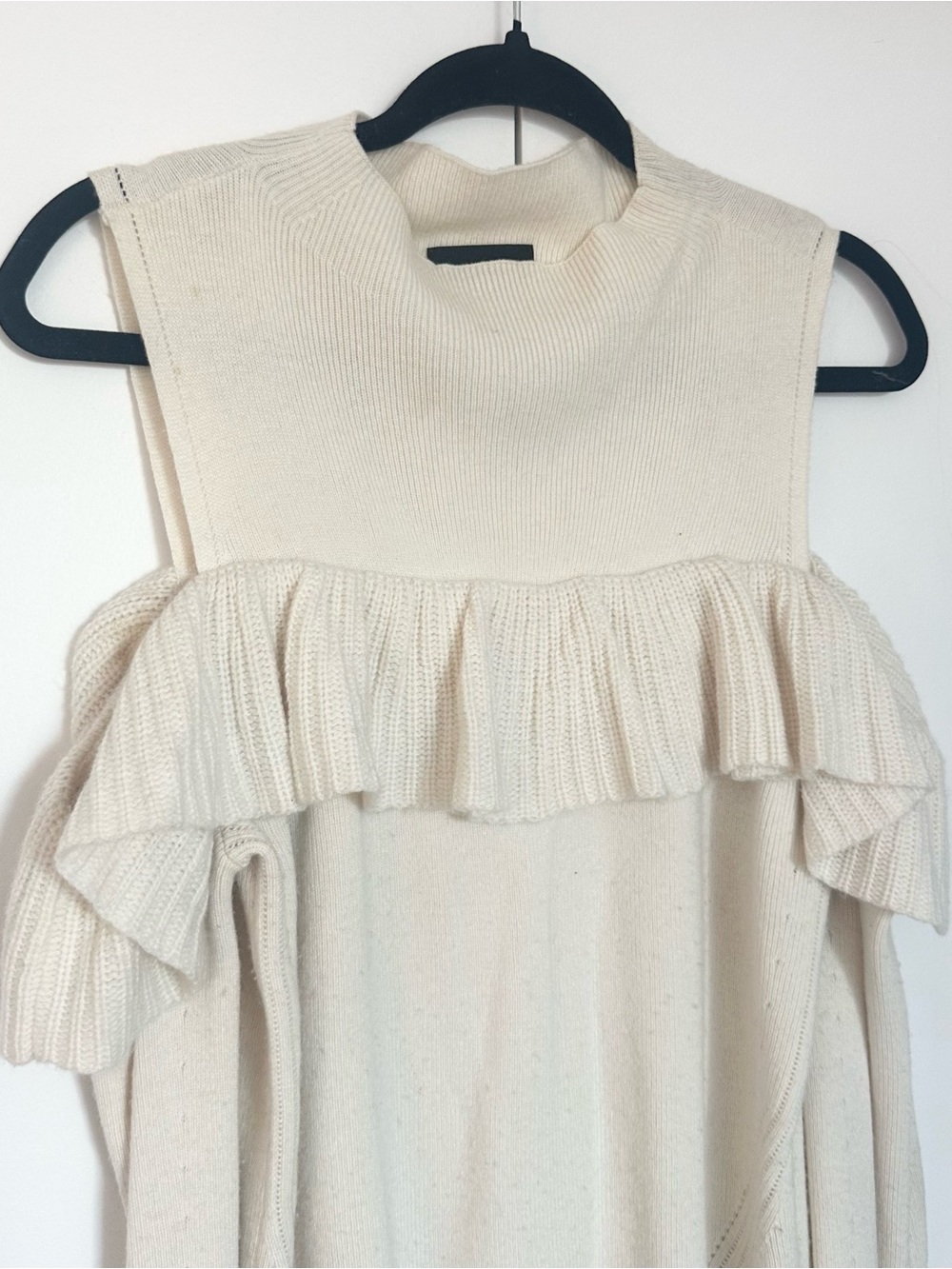 Intermix Ruffle Cold Shoulder Sweater - Cream - Picture 5 of 8